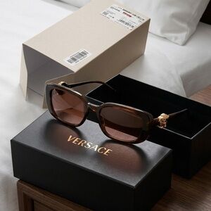 100% NEW (Full Box) Versace Dark Brown Sunglasses with Gold Accents